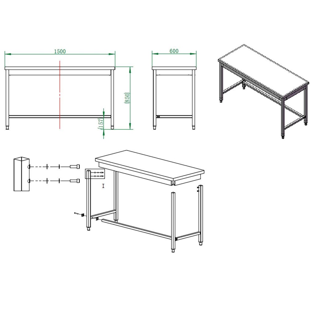 Arbeitstisch / unterfahrbar, 1500 x 600 mm