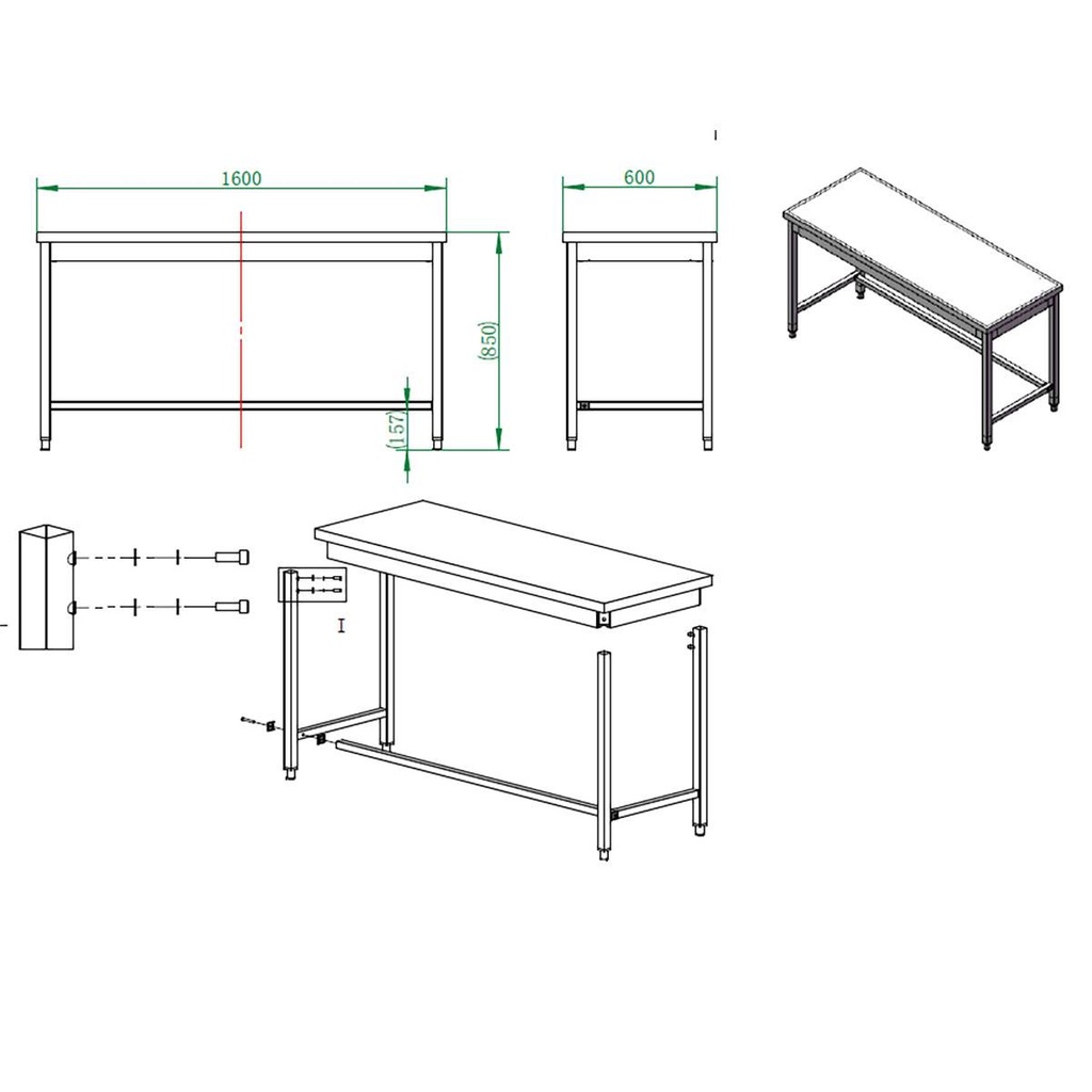 Arbeitstisch / unterfahrbar, 1600 x 600 mm
