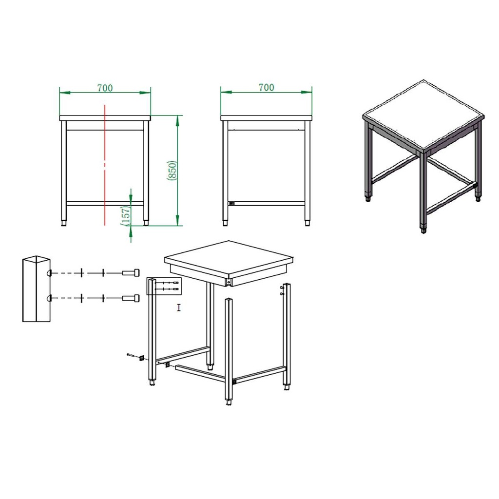 Arbeitstisch / unterfahrbar, 700 x 700 mm