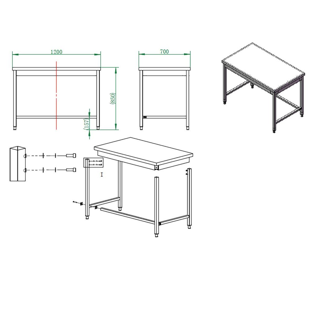 Arbeitstisch / unterfahrbar, 1200 x 700 mm