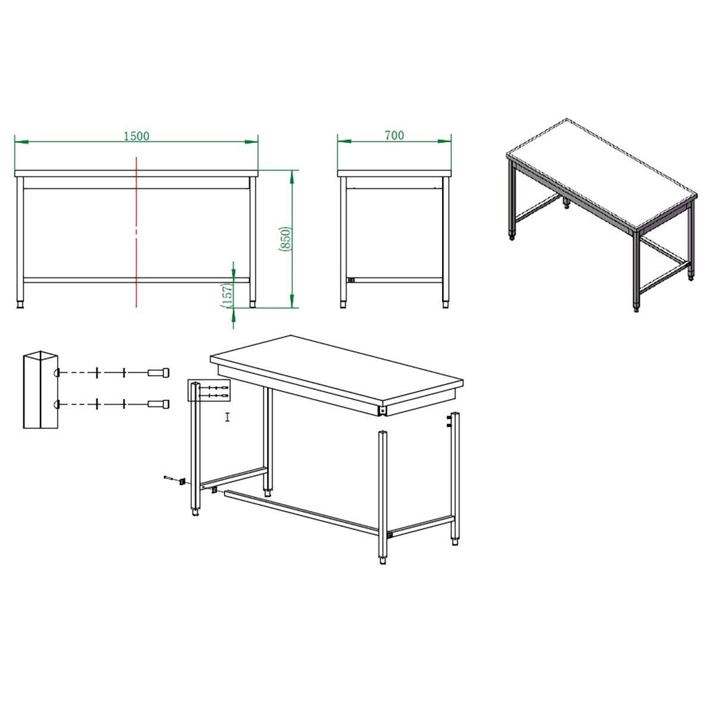 Arbeitstisch / unterfahrbar, 1500 x 700 mm