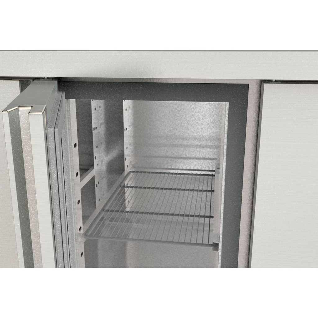 TOPLINE Kühltisch / 2-fach GN1/1 mit 2 Schubladen / 1 Tür & Aufkantung, 1345 x 700 mm