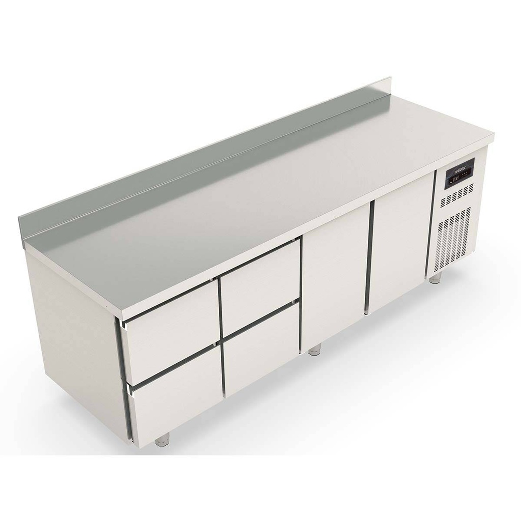 TOPLINE Kühltisch / 4-fach GN1/1 mit 4 Schubladen / 2 Türen & Aufkantung, 2245 x 700 mm