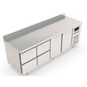 TOPLINE Kühltisch / 4-fach GN1/1 mit 4 Schubladen / 2 Türen & Aufkantung, 2245 x 700 mm