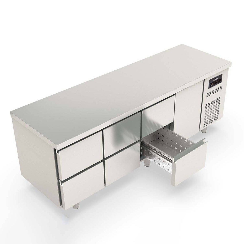 TOPLINE Kühltisch / 4-fach GN1/1 mit 6 Schubladen / 1 Tür, 2245 x 700 mm