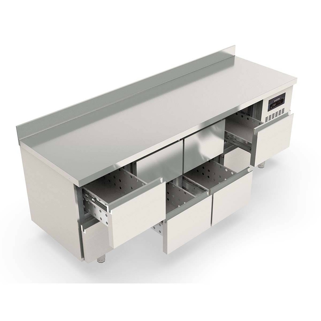 TOPLINE Kühltisch / 4-fach GN1/1 mit 8 Schubladen & Aufkantung, 2245 x 700 mm