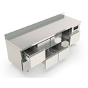 TOPLINE Kühltisch / 4-fach GN1/1 mit 8 Schubladen & Aufkantung, 2245 x 700 mm