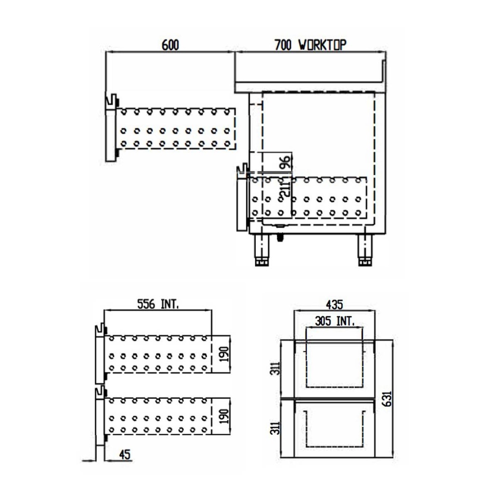 TOPLINE Kühltisch / 4-fach GN1/1 mit 8 Schubladen & Aufkantung, 2245 x 700 mm