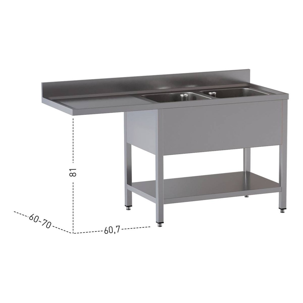 TOPLINE Spülcenter / 2 Becken rechts, 2000 x 700 mm