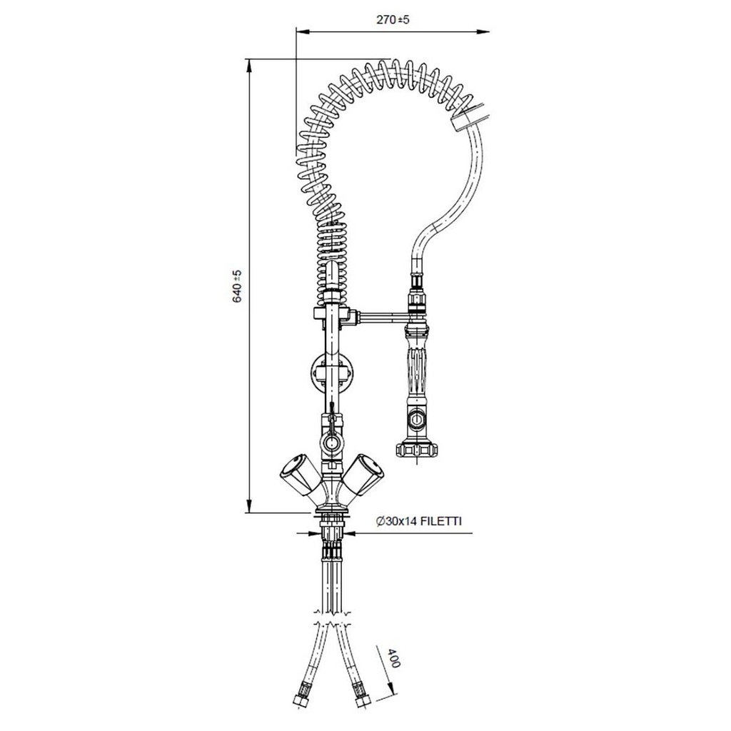TOPLINE Geschirrwaschbrause mit 2 Mischventilen - Einloch / Niedrigbauweise, 120 x 350 mm