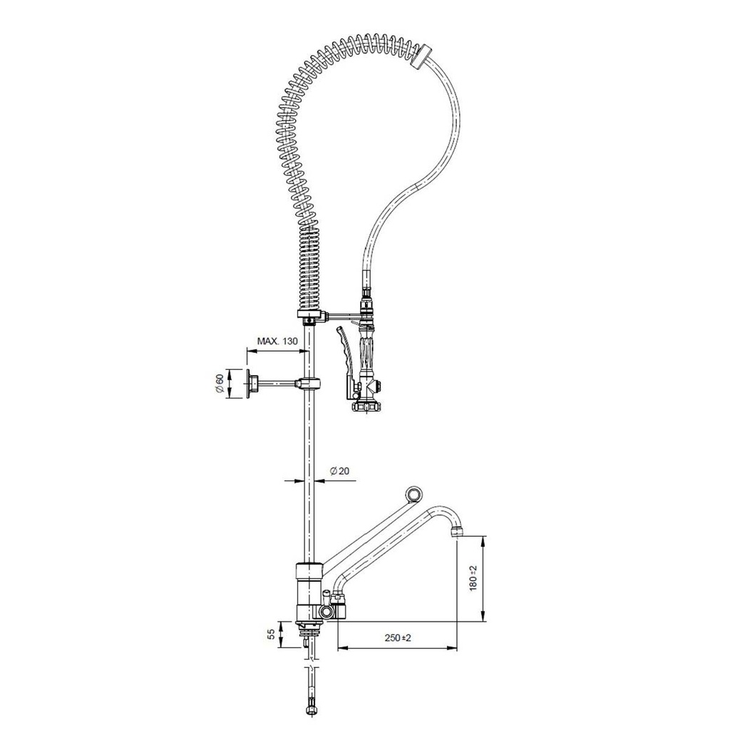 TOPLINE Geschirrwaschbrause mit Einhebelmischer - Einloch, 55 x 350 mm