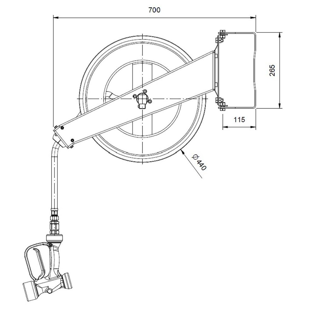 TOPLINE Schlauchaufroller mit Brause - 20 Meter, 180 x 700 mm