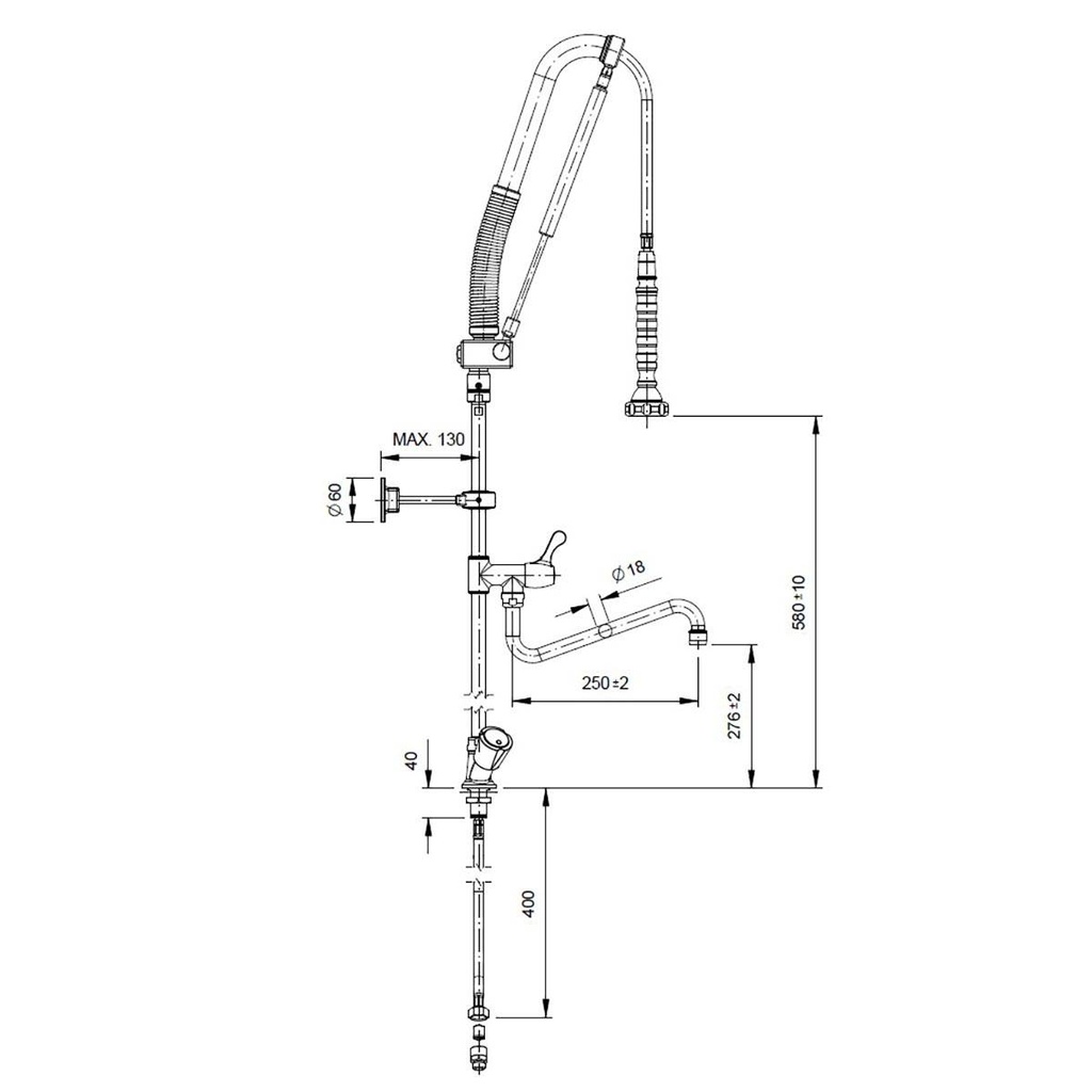 TOPLINE Geschirrwaschbrause mit Schwenkauslauf / 2 Mischventilen & Zug-Automatik - Einloch, 140 x 350 mm