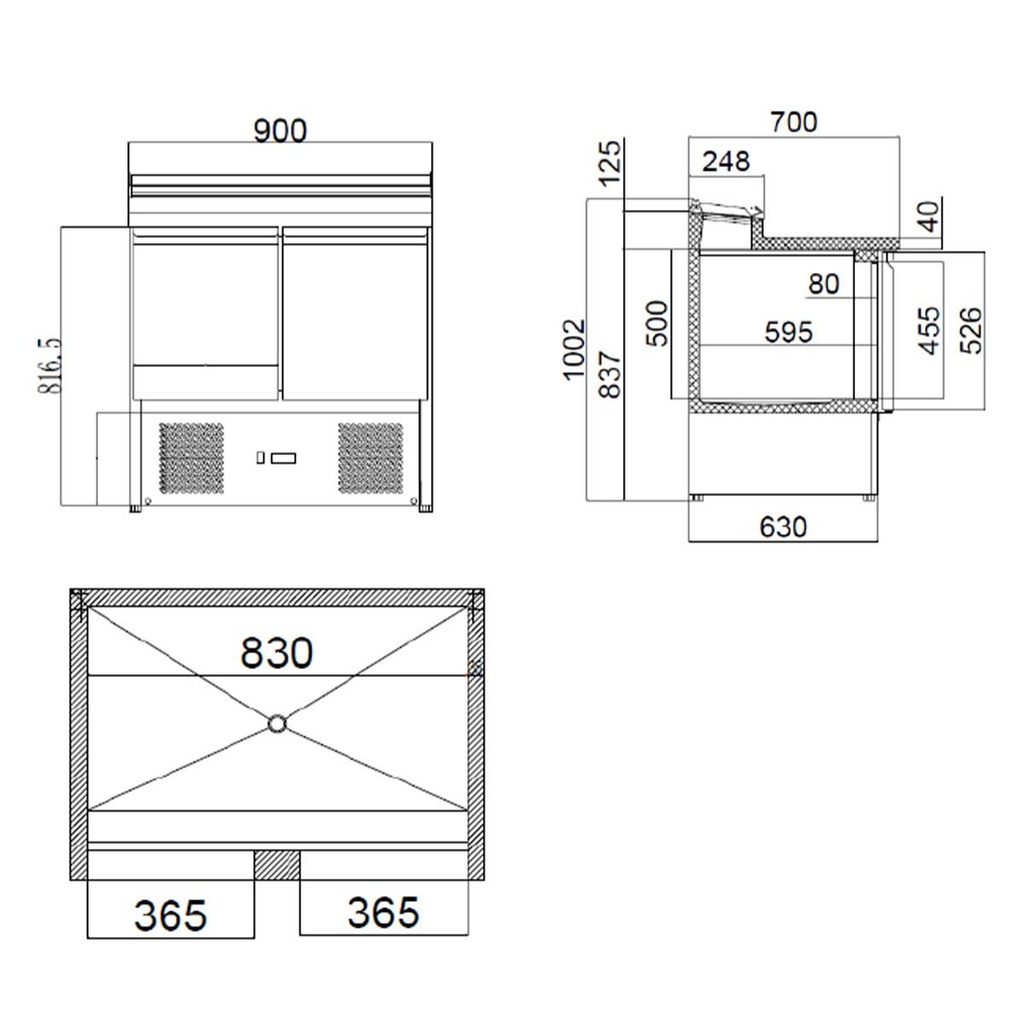 Zubereitungstisch Mini / 2-fach für 5x GN 1/6, 900 x 700 mm