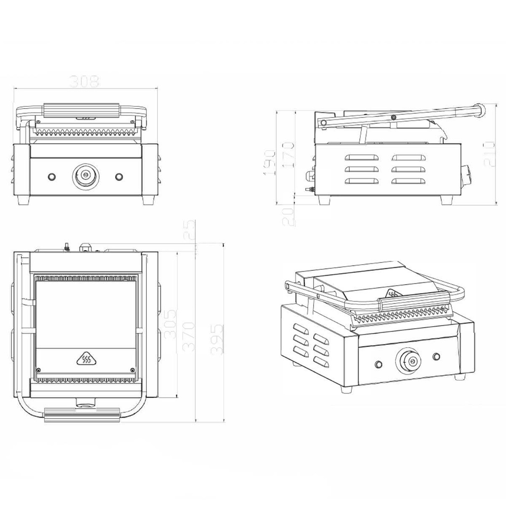 Elektro Kontaktgrill, oben & unten gerillt, 308 x 395 mm