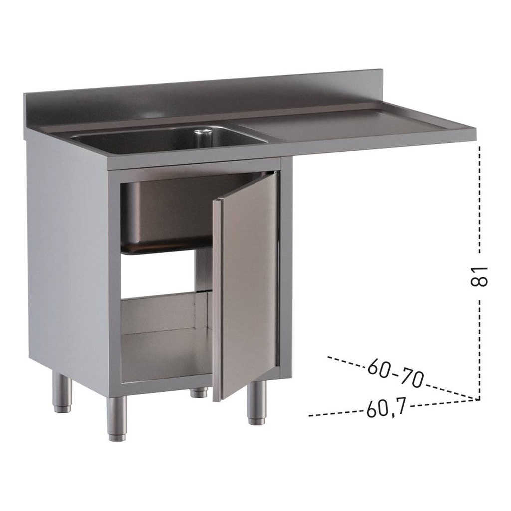 TOPLINE Spülcenter / 1 Becken links mit Flügeltür, 1200 x 700 mm