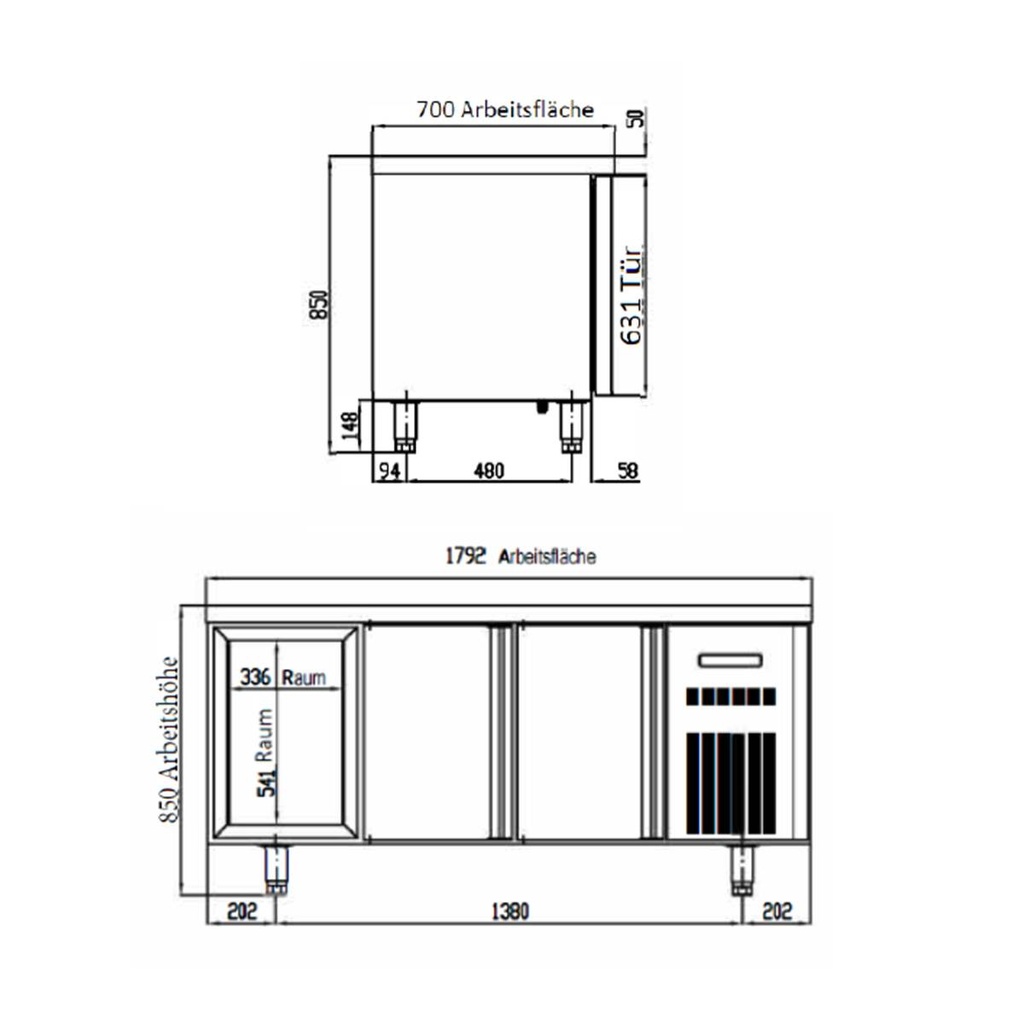TOPLINE Tiefkühltisch / 3-fach GN1/1 mit 4 Schubladen / 1 Tür, 1795 x 700 mm