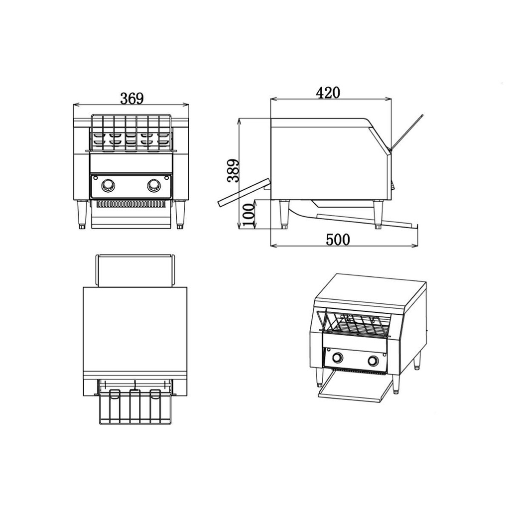 Elektro Durchlauftoaster, ca. 300-350 Stk. pro Stunde, 2,05 kW, 369 x 420 mm