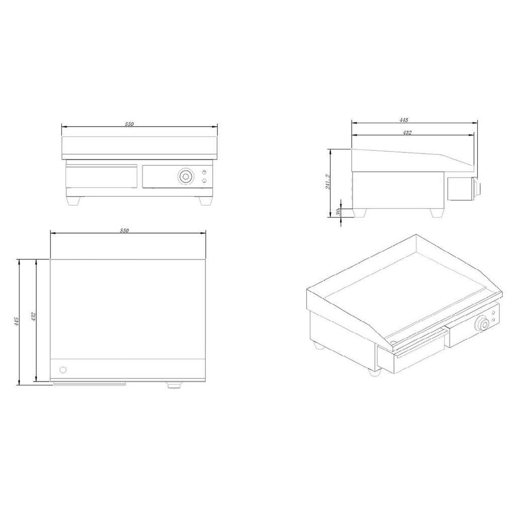 Elektro Grillplatte, Grillfläche glatt, 550 x 445 mm