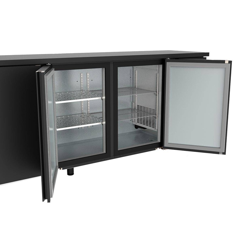 TOPLINE Barkühltisch schwarz / 1 Tür & 4 Schubladen, 2025 x 530 mm