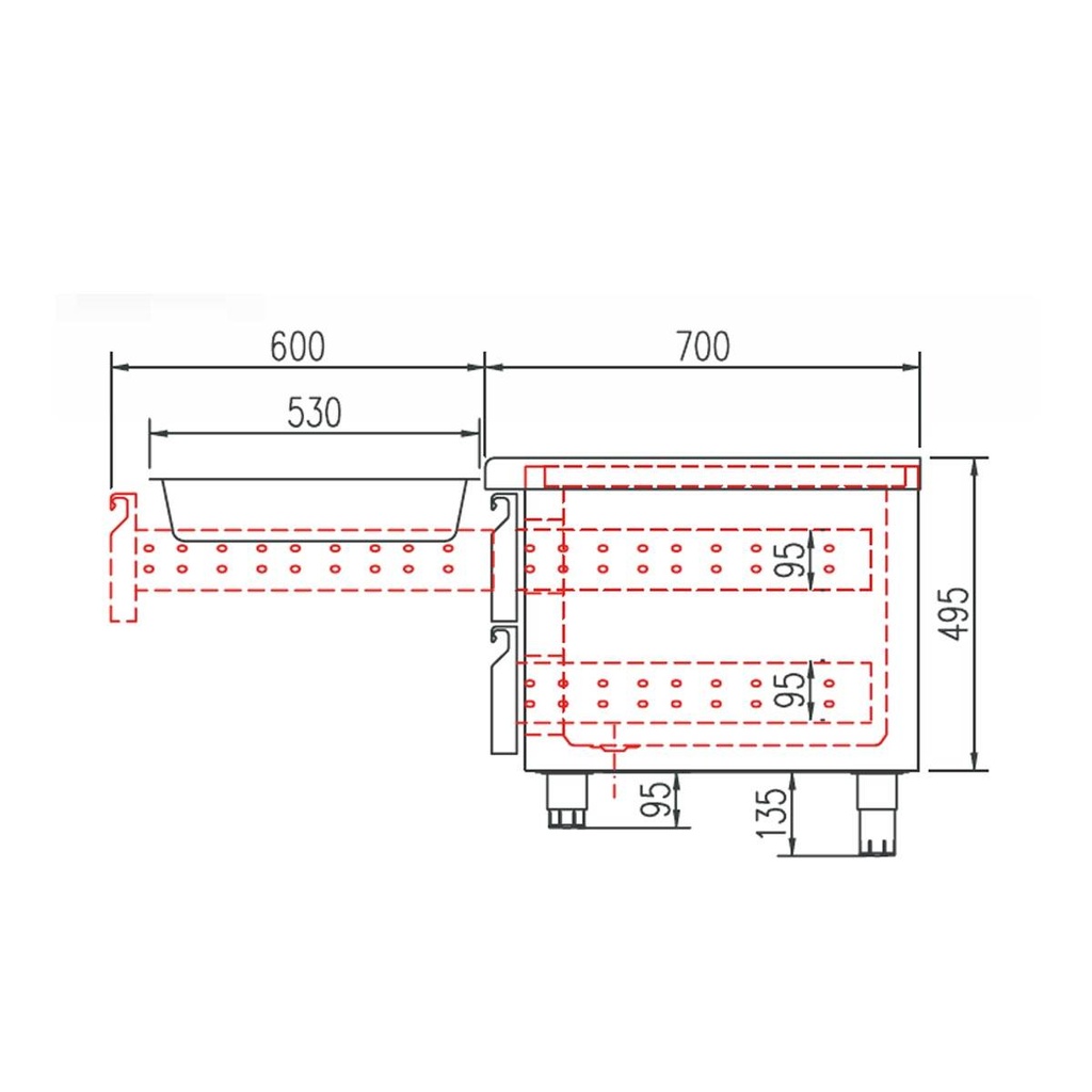 TOPLINE Unterbaukühltisch / 5-fach GN 1/1 mit 8 Schubladen / 1 Tür, 2695 x 700 mm