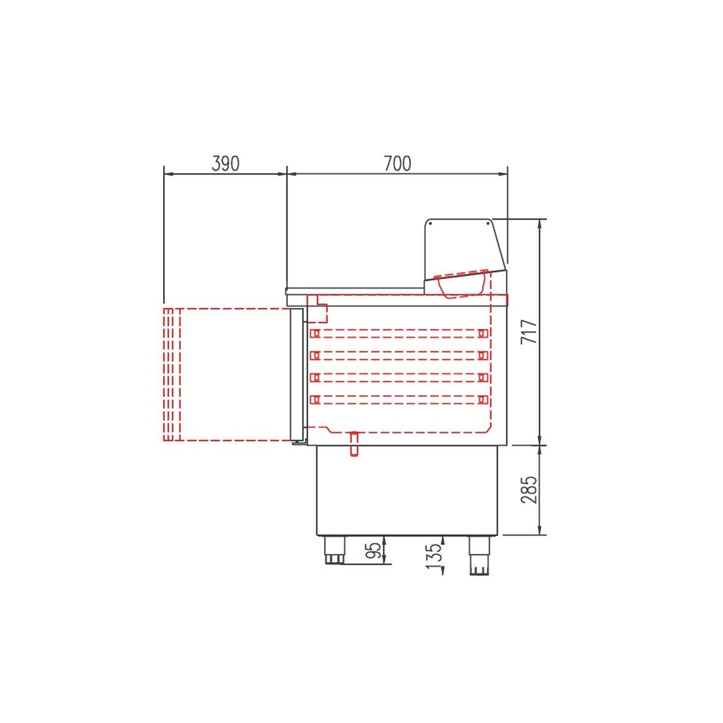 TOPLINE Belegstation / 3-fach mit Türen, eckiger Glasaufsatz, GN 1/6, 1375 x 700 mm