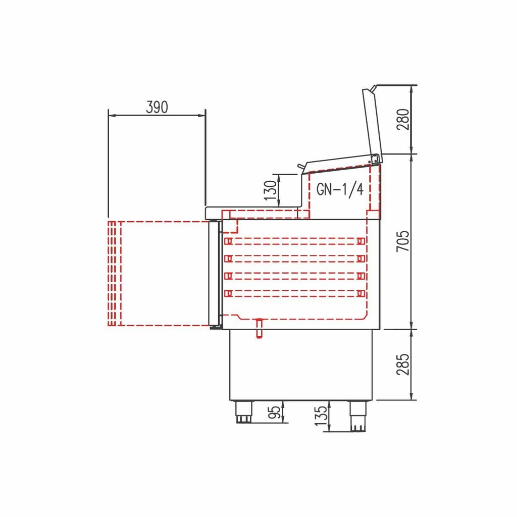 TOPLINE Belegstation / 3-fach mit Türen, Edelstahlaufsatz, GN 1/4, 1375 x 700 mm
