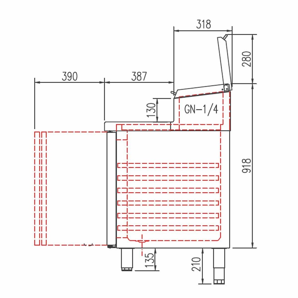 TOPLINE Belegstation / 3-fach mit Türen, Edelstahlaufsatz, GN 1/4, 1795 x 700 mm