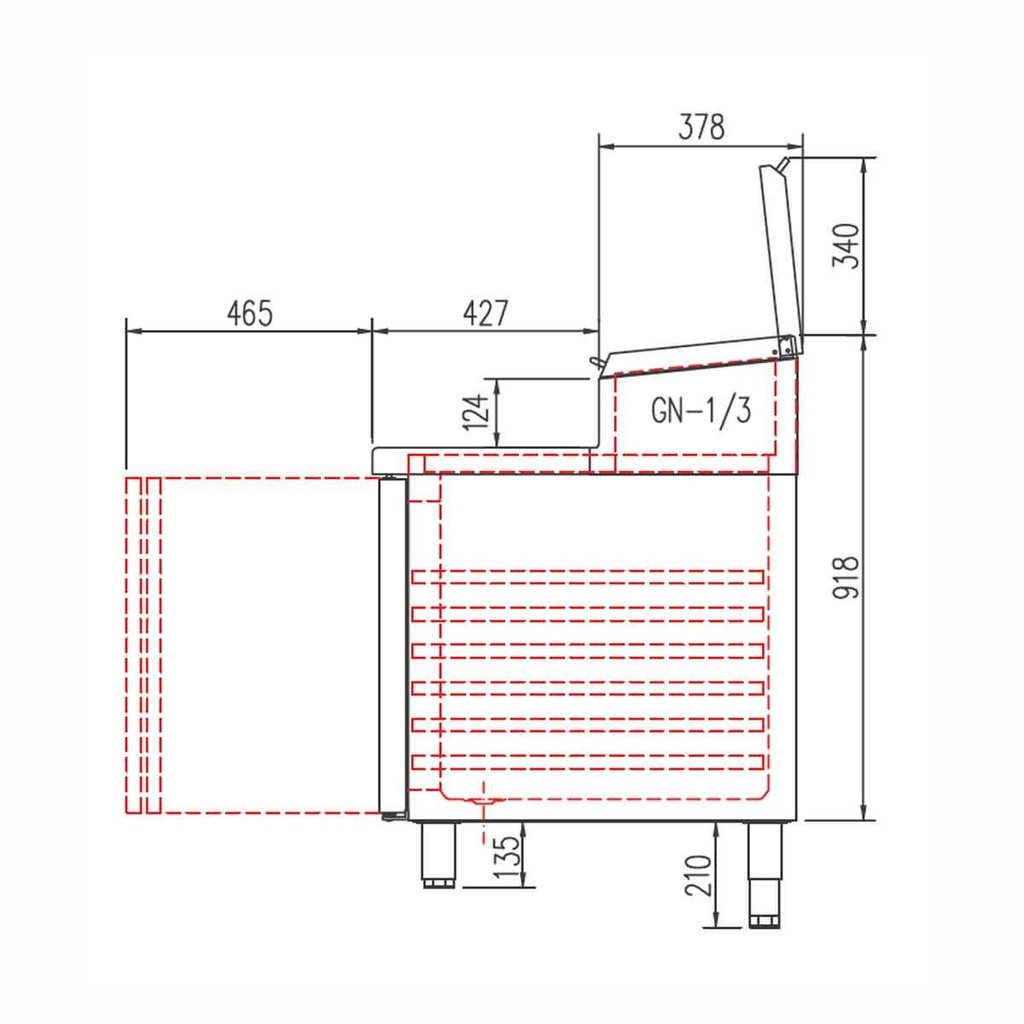 TOPLINE Belegstation / 2-fach mit Türen, EN 60x40, Edelstahlaufsatz, GN 1/3, 1495 x 800 mm