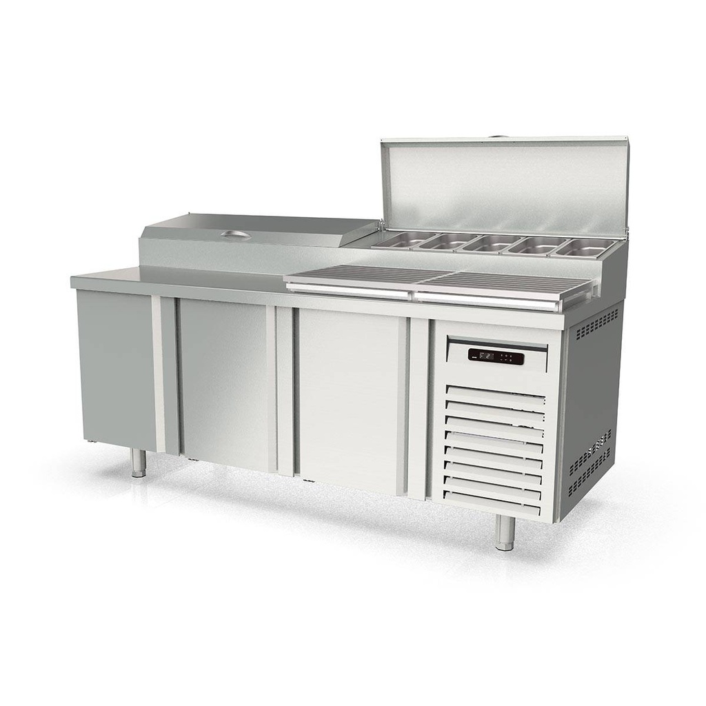 TOPLINE Belegstation / 3-fach mit Türen, EN 60x40, Edelstahlaufsatz, GN 1/3, 2020 x 800 mm