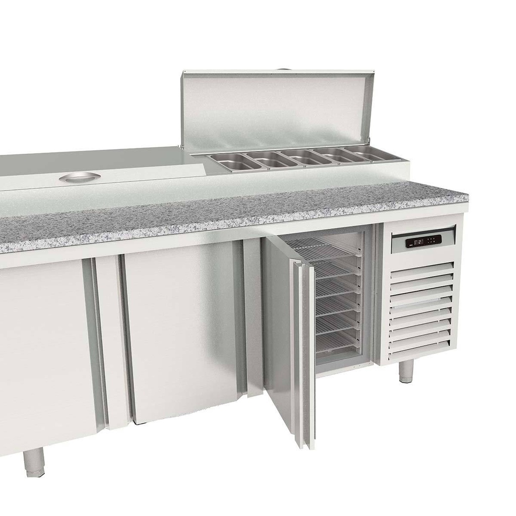 TOPLINE Belegstation / 3-fach mit Türen, EN 60x40, Edelstahlaufsatz, GN 1/3, 2020 x 800 mm