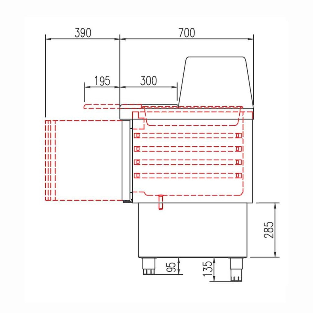 TOPLINE Saladette / 3-fach mit Türen, Glasaufsatz gerade, GN 1/6 & 1/9, 1375 x 700 mm