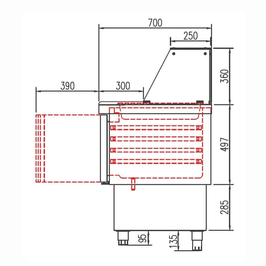 TOPLINE Saladette / 2-fach mit Türen, Glasaufsatz schräg, GN 1/6, 925 x 700 mm