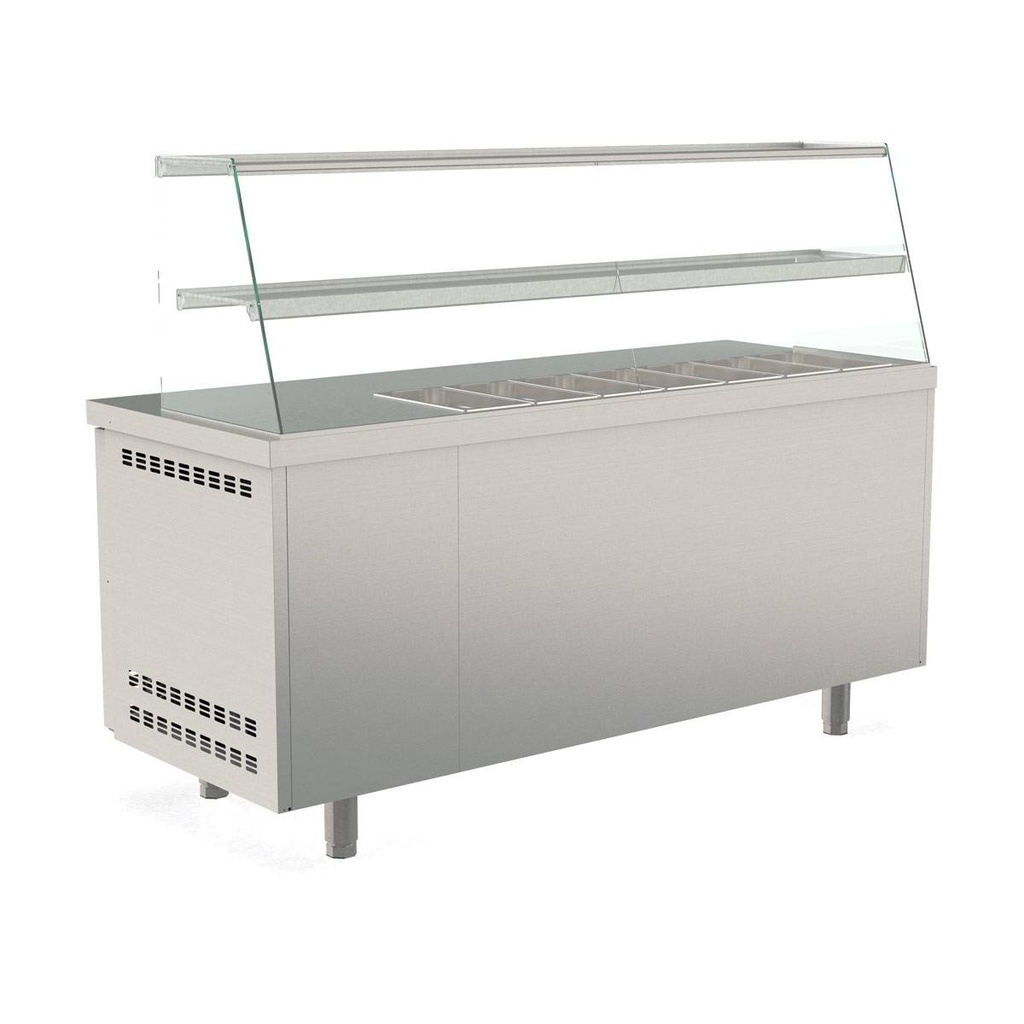 TOPLINE Kebabstation / 3-fach mit Türen, Glasaufsatz mit Zwischenetage, GN 1/3, 1795 x 700 mm