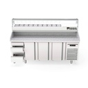 TOPLINE Pizzatisch / 4-fach mit 3 Türen, Schubladenblock, Granitplatte grau, inkl. Kühlaufsatz, GN 1/4, 2245 x 700 mm