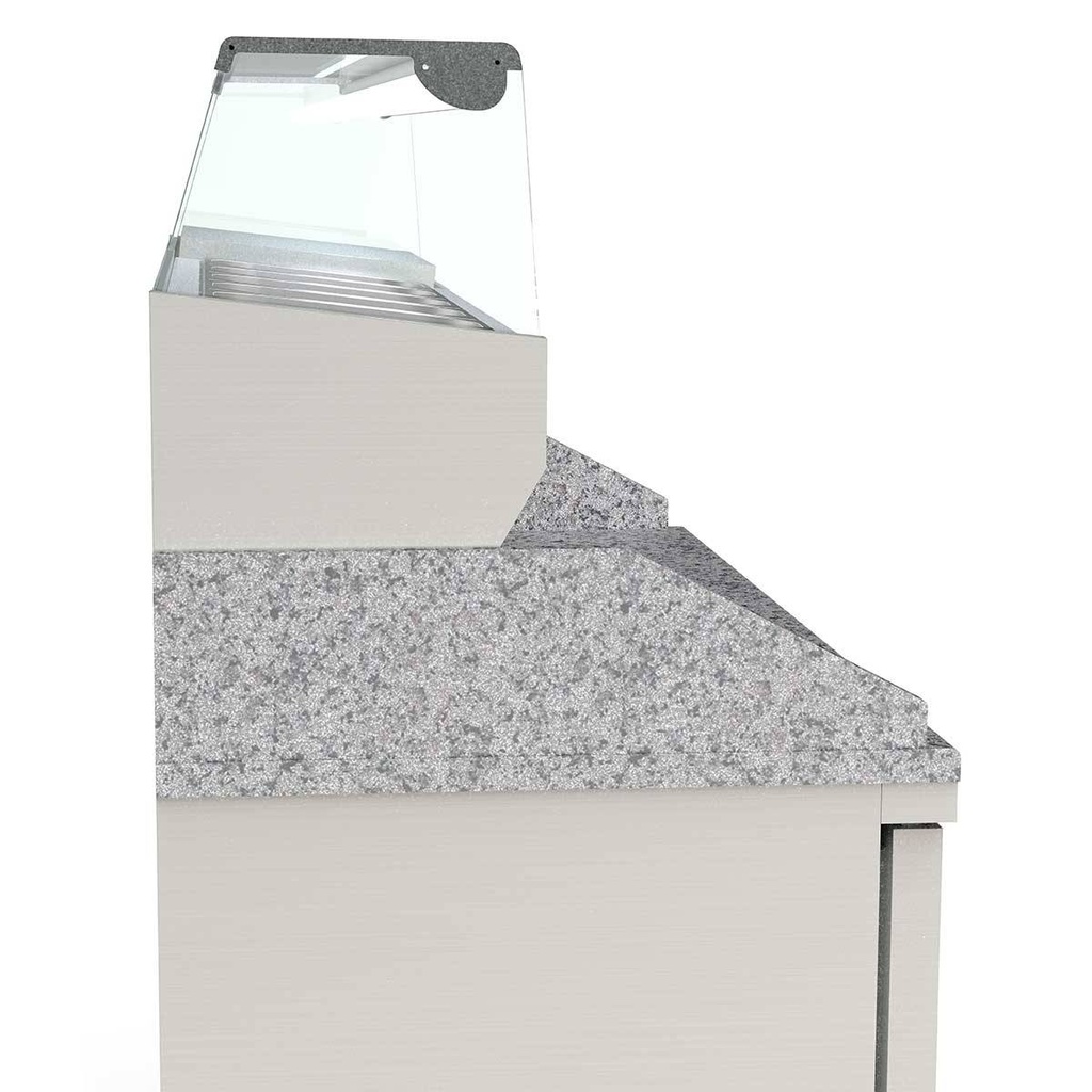 TOPLINE Pizzatisch / 3-fach mit 2 Türen, EN 60x40, Schubladenblock, Granitplatte grau, inkl. Kühlaufsatz, GN 1/4, 2020 x 800 mm