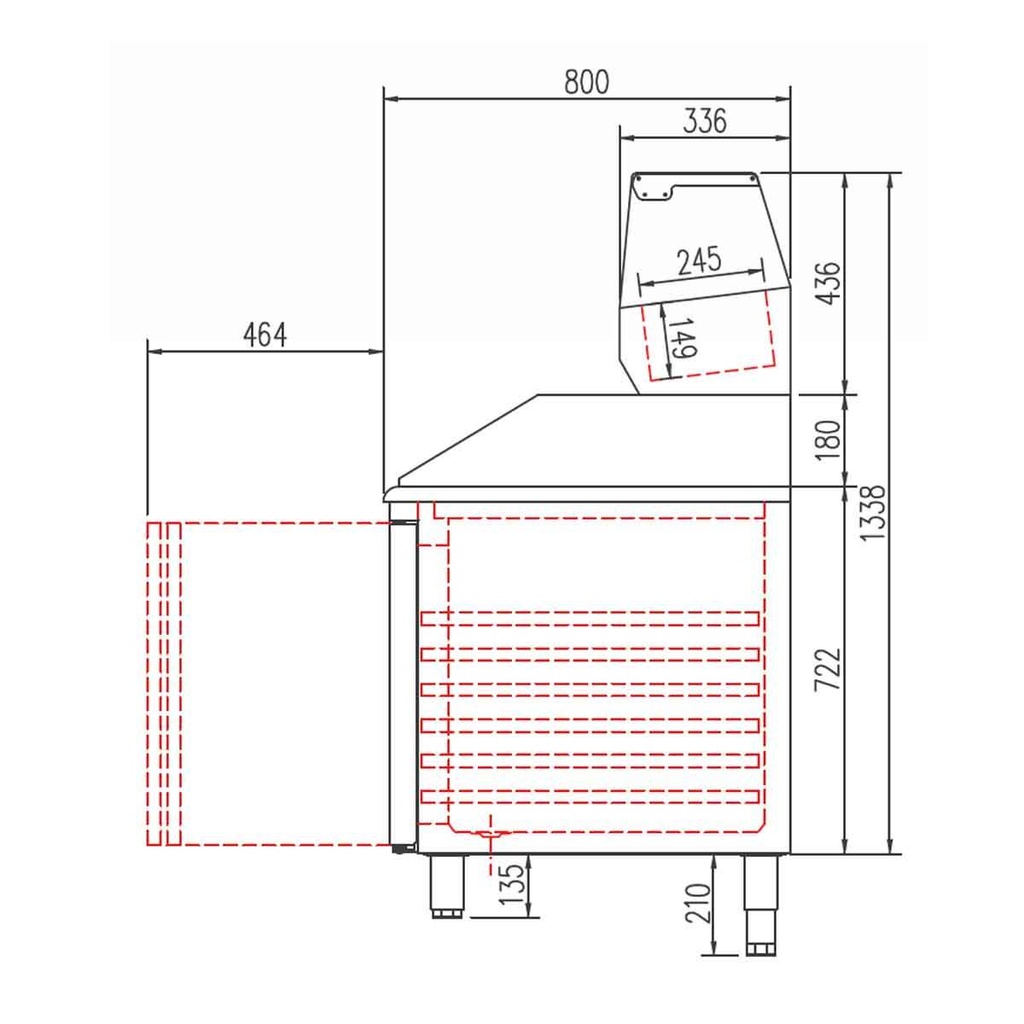 TOPLINE Pizzatisch / 3-fach mit Türen, EN 60x40, Granitplatte grau, inkl. Kühlaufsatz, GN 1/4, 2020 x 800 mm