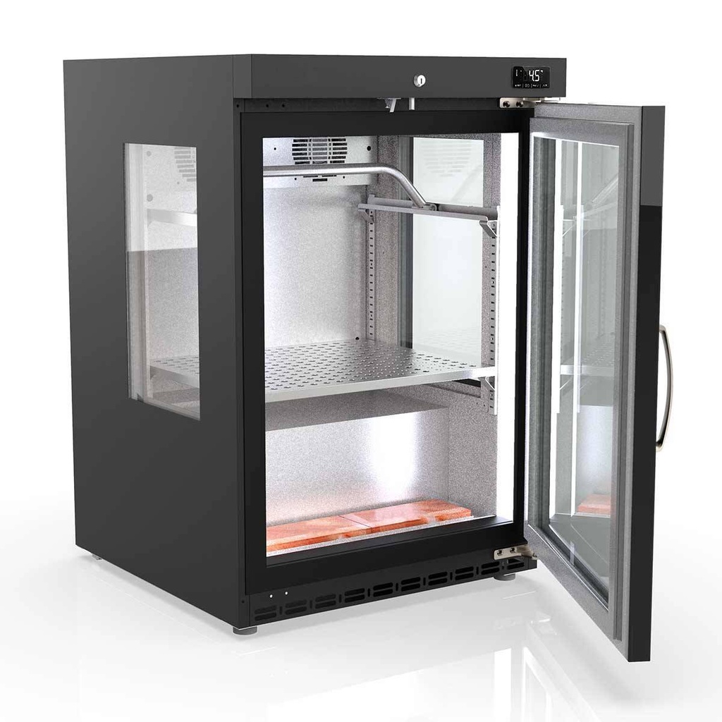 TOPLINE Reifeschrank Dry-Aging Schwarz,120 Liter, 20 kg Fleisch, Seitenfenster, 600 x 650 mm