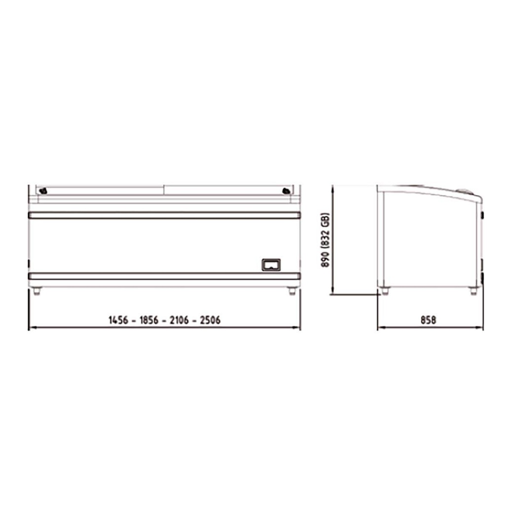 TOPLINE Kühl- und Tiefkühltruhe 850 mit Glasschiebedeckel, Schwarz, LED, 2106 x 858 mm