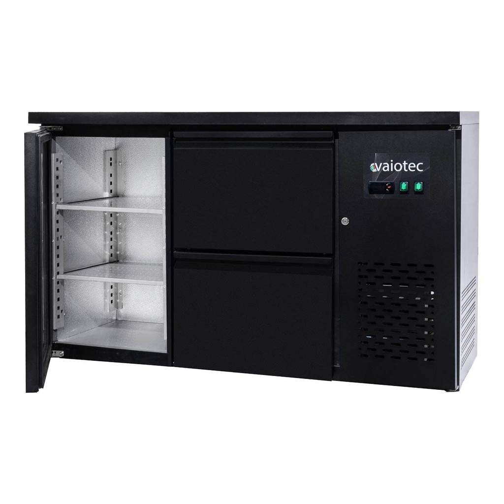 Barkühltisch schwarz / 1 Tür & 2 Schubladen - 280 l, 1465 x 520 mm