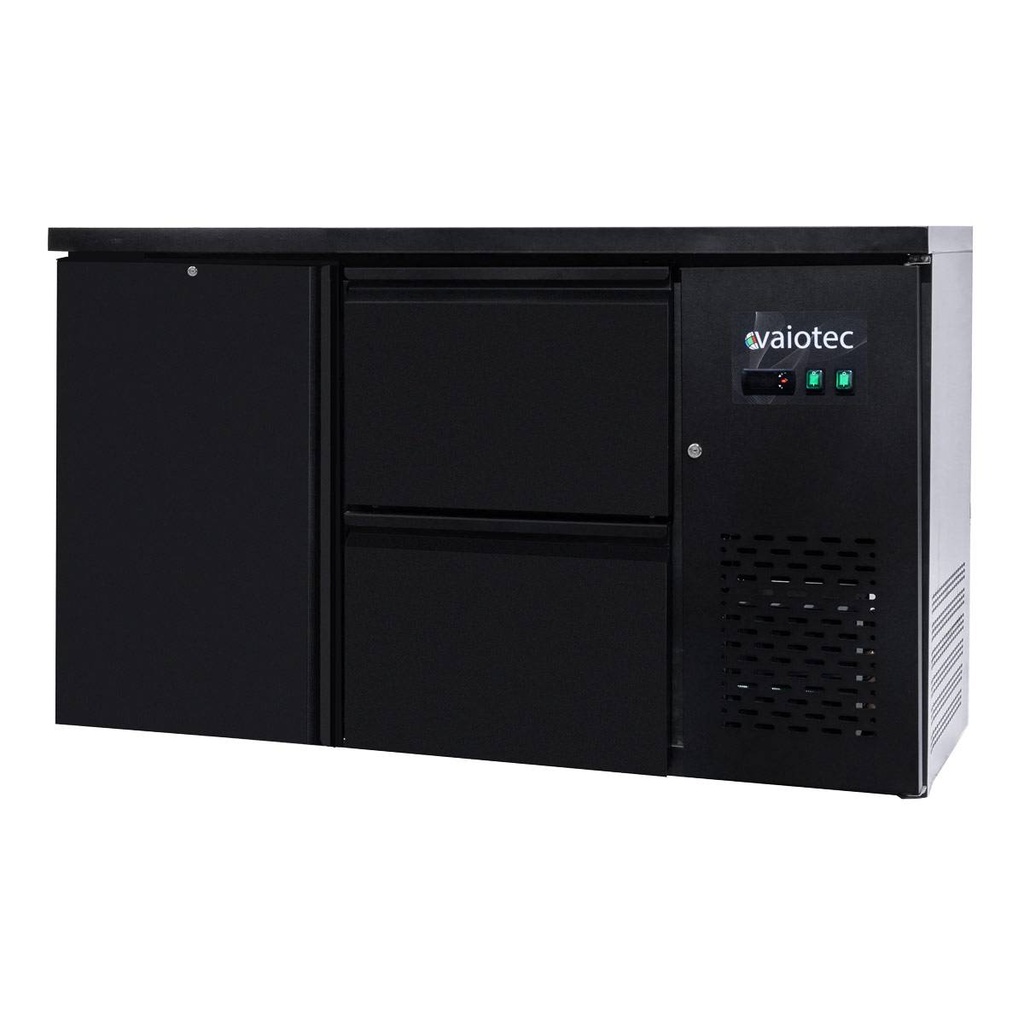 Barkühltisch schwarz / 1 Tür & 2 Schubladen - 280 l, 1465 x 520 mm