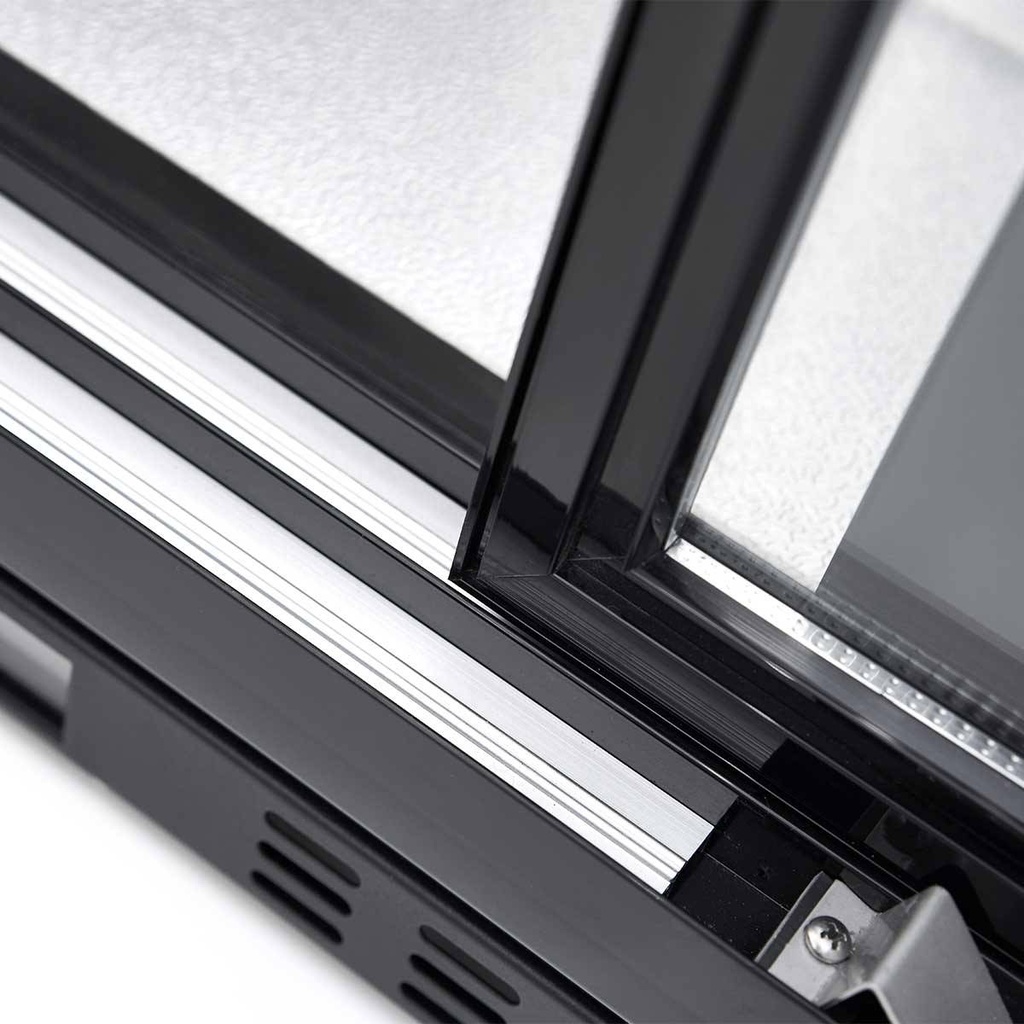 Barkühlschrank schwarz / 2 Glasschiebetüren, Höhe 900 mm, 900 x 520 mm