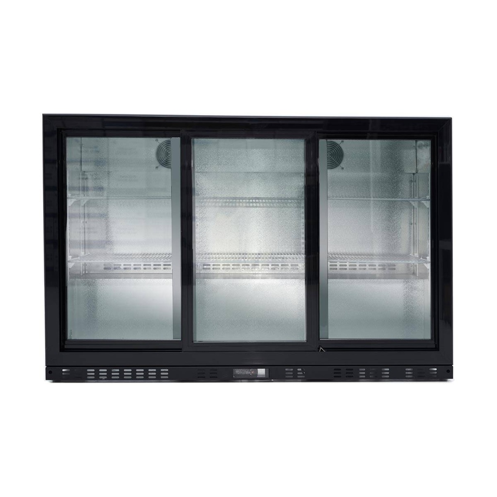 Barkühlschrank schwarz / 3 Glasschiebetüren, Höhe 840 mm, 1350 x 520 mm