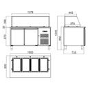 Salattheke / 2-fach mit Türen, Glasaufbau, für 4x GN 1/1 "grau", 1500 x 800 mm