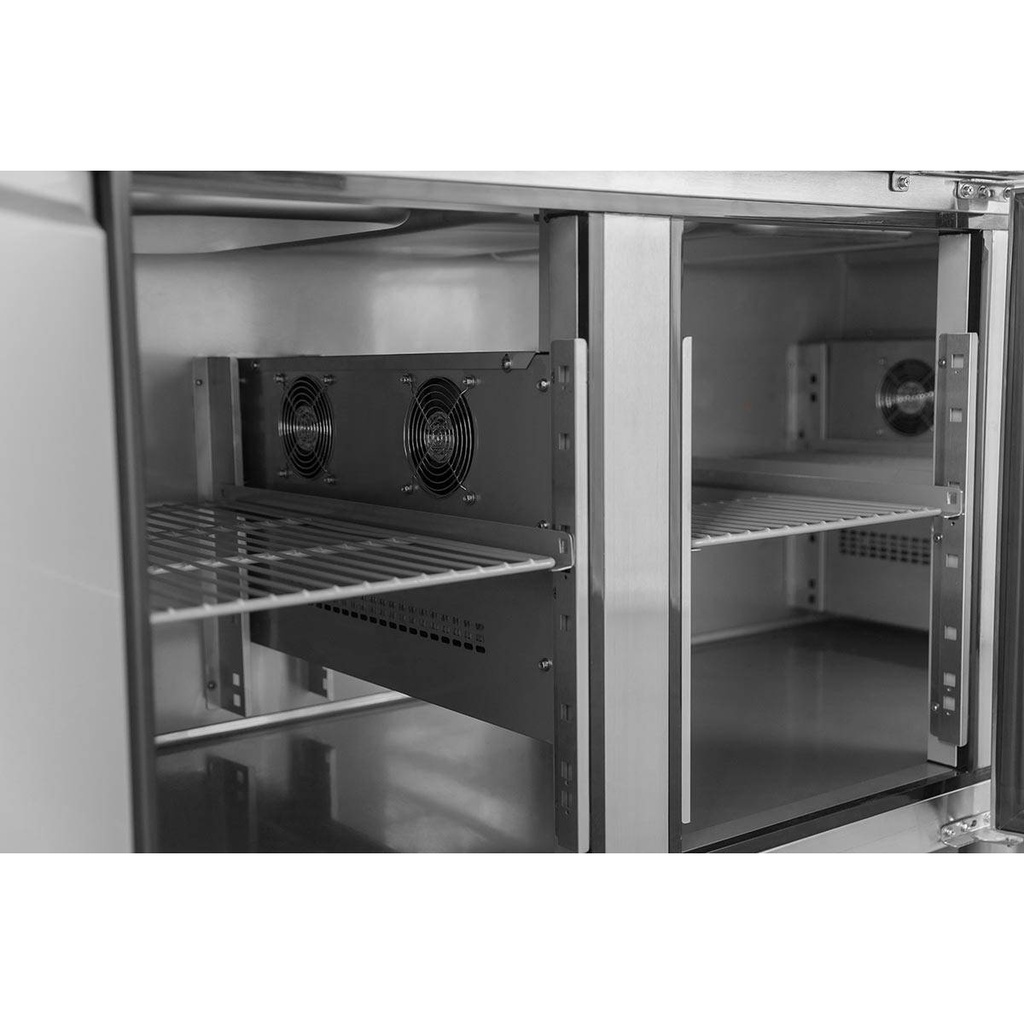 Salattheke / 4-fach mit Türen, Glasaufbau, für 6x GN 1/1 "grau", 2500 x 800 mm