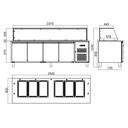 Salattheke / 4-fach mit Türen, Glasaufbau, für 6x GN 1/1 "schwarz", 2500 x 800 mm
