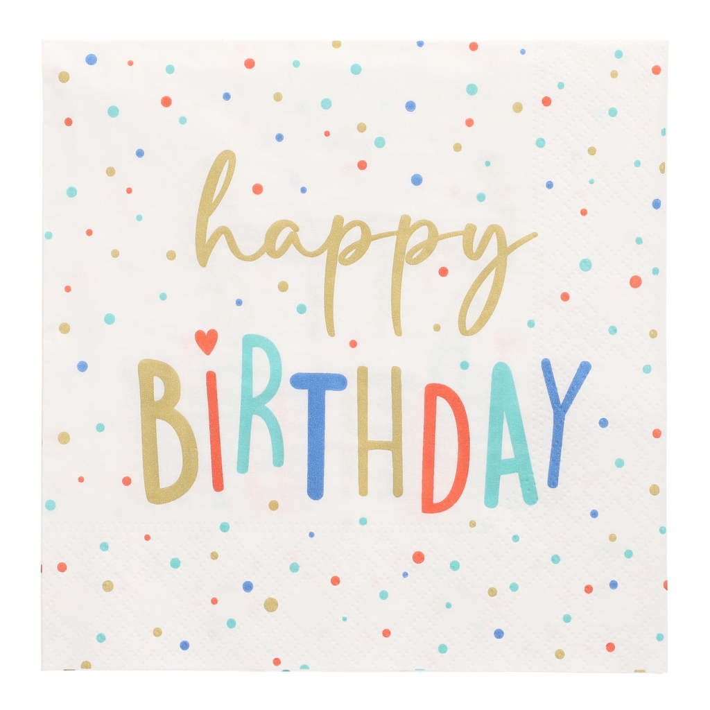 10 x 20 Servietten, 3-lagig 1/4-Falz 33 cm x 33 cm "Happy Birthday"
