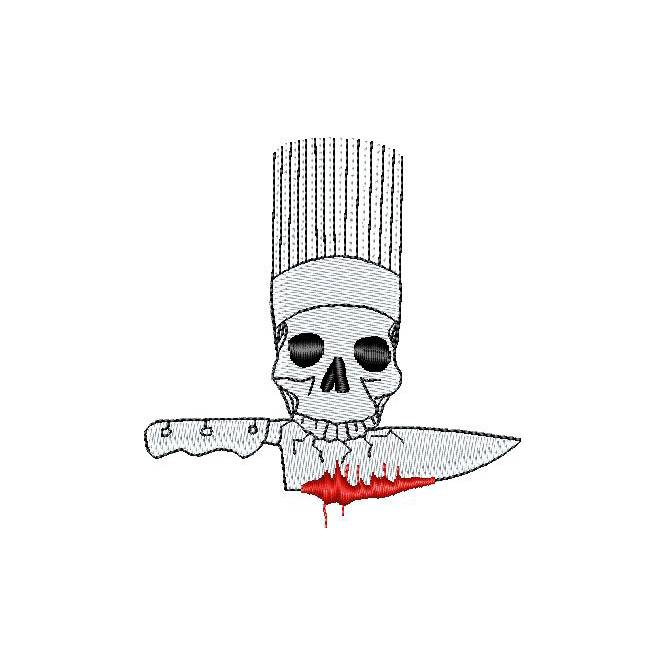 Schädel mit Kochmütze & Messer