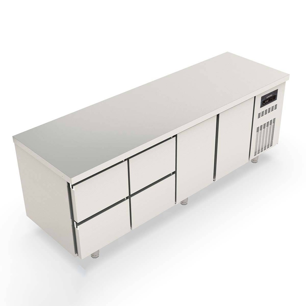 TOPLINE Kühltisch / 4-fach GN1/1 mit 4 Schubladen / 2 Türen, 2245 x 700 mm