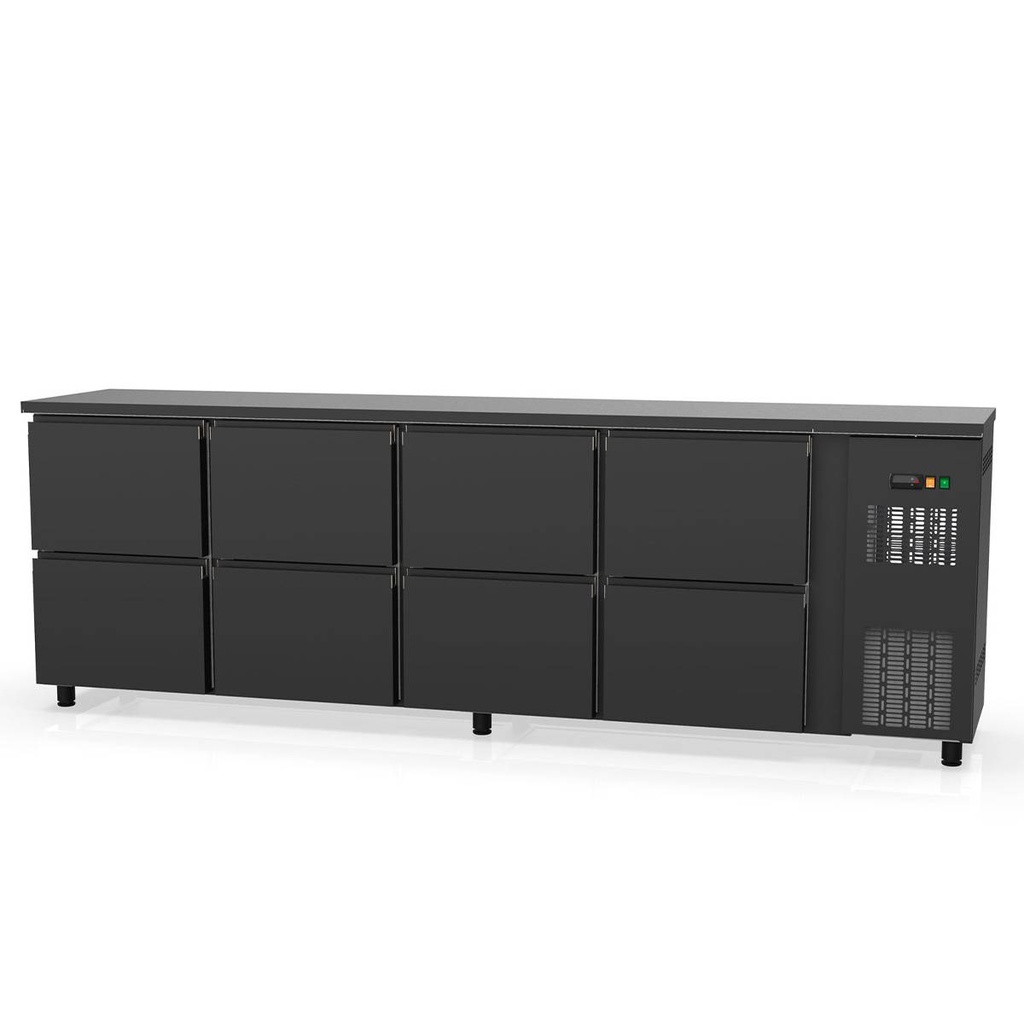 TOPLINE Barkühltisch schwarz / 8 Schubladen, 2565 x 530 mm
